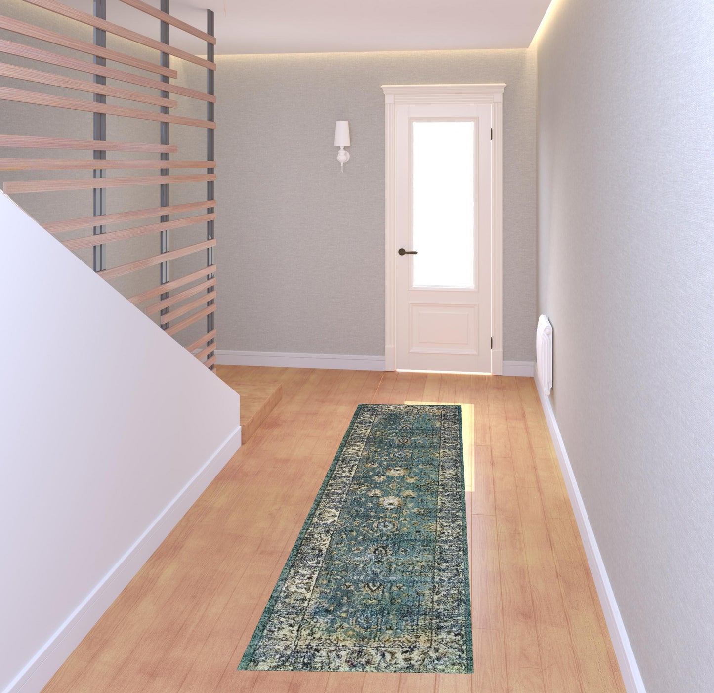 10’ X 13’ Peacock Blue And Ivory Indoor Area Rug