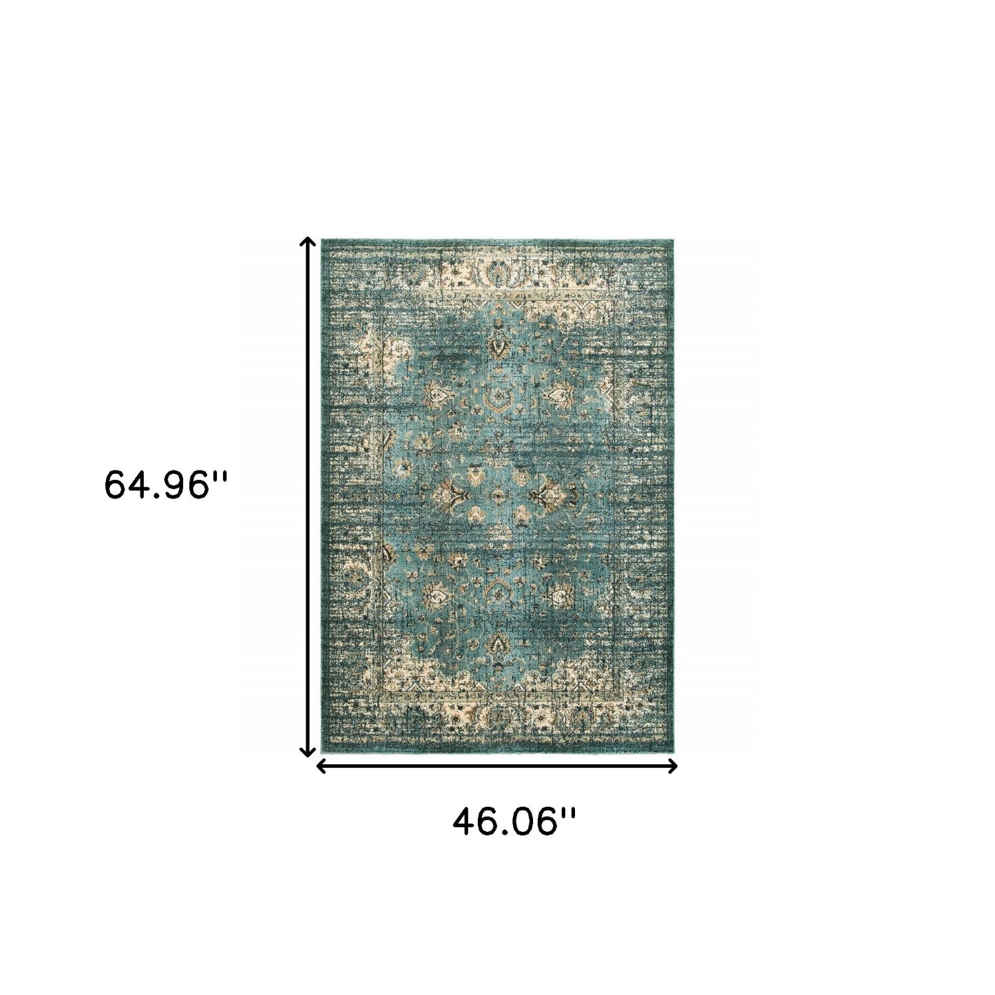 10’ X 13’ Peacock Blue And Ivory Indoor Area Rug