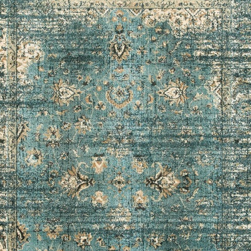 10’ X 13’ Peacock Blue And Ivory Indoor Area Rug