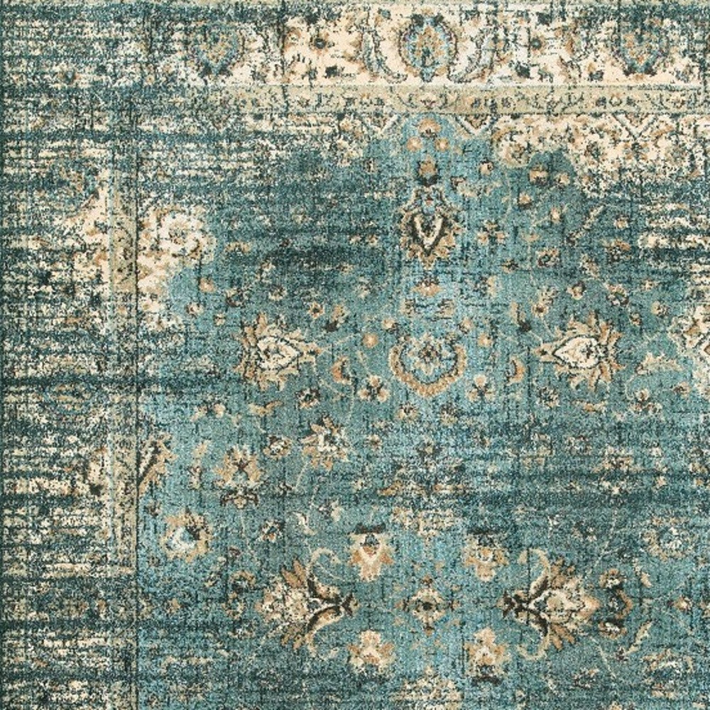 10’ X 13’ Peacock Blue And Ivory Indoor Area Rug