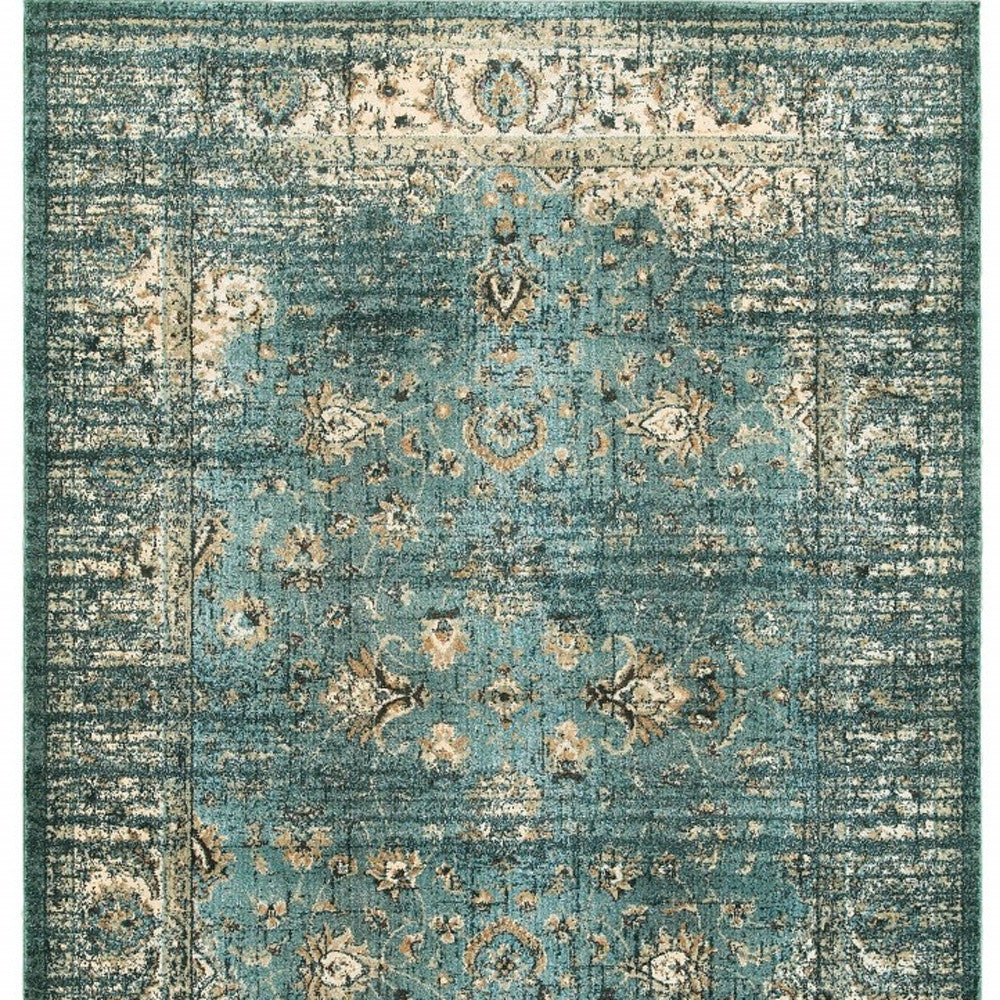 10’ X 13’ Peacock Blue And Ivory Indoor Area Rug
