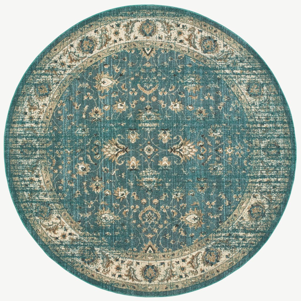 10’ X 13’ Peacock Blue And Ivory Indoor Area Rug