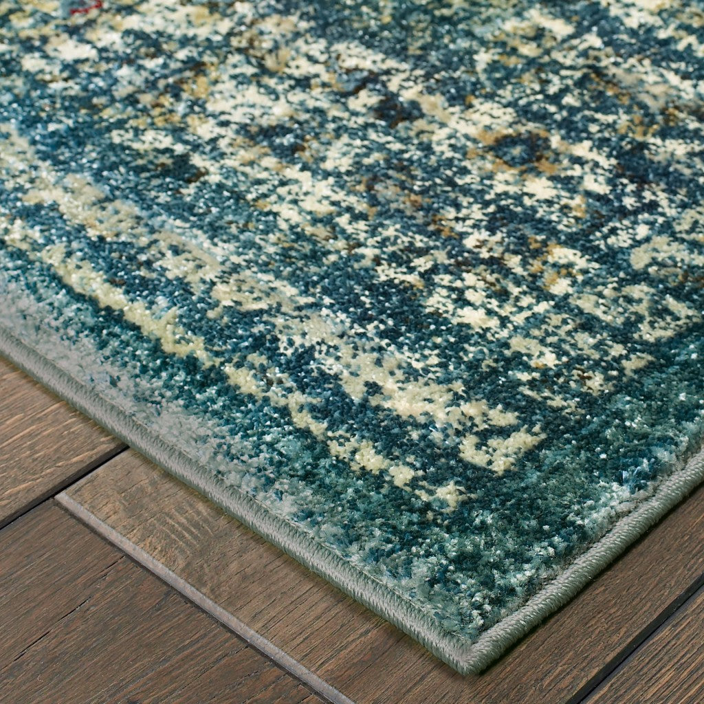 10’ X 13’ Peacock Blue And Ivory Indoor Area Rug
