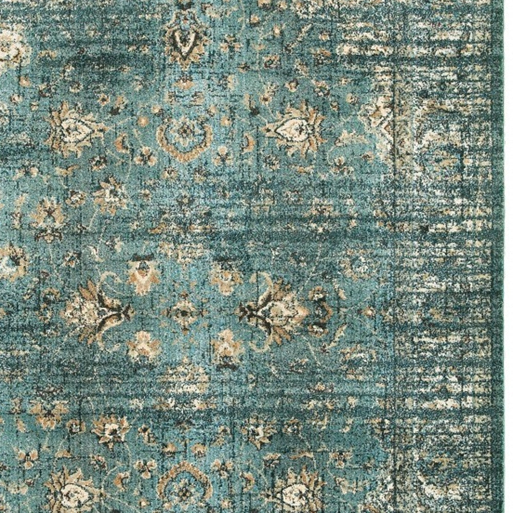 10’ X 13’ Peacock Blue And Ivory Indoor Area Rug