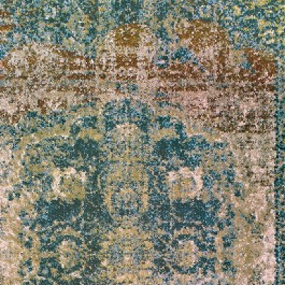 10’ X 13’ Sand And Blue Distressed Indoor Area Rug