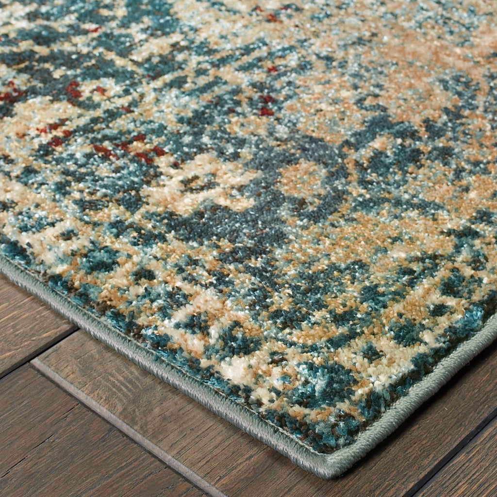 10’ X 13’ Sand And Blue Distressed Indoor Area Rug