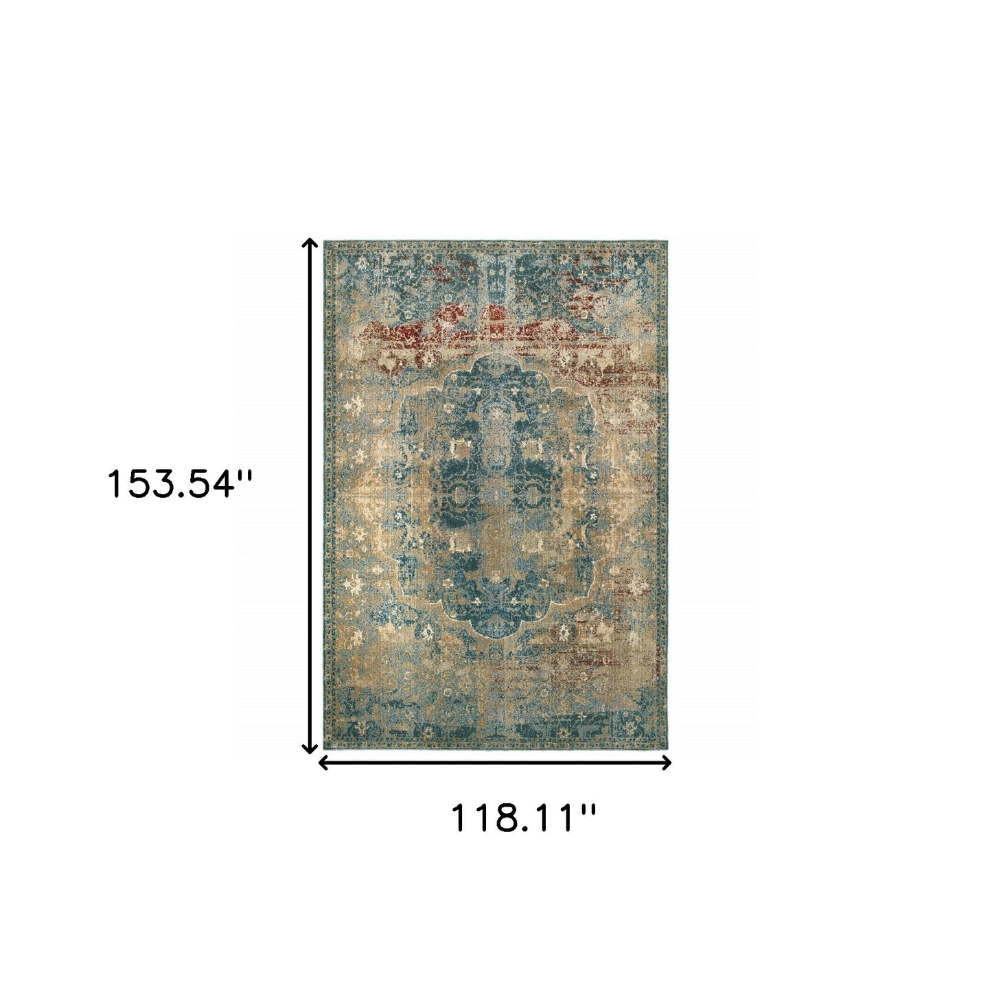 10’ X 13’ Sand And Blue Distressed Indoor Area Rug