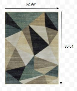 4’ X 6’ Gray And Teal Geometrics Indoor Area Rug
