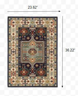 3' X 5' Blue Ivory Machine Woven Medallion Indoor Area Rug