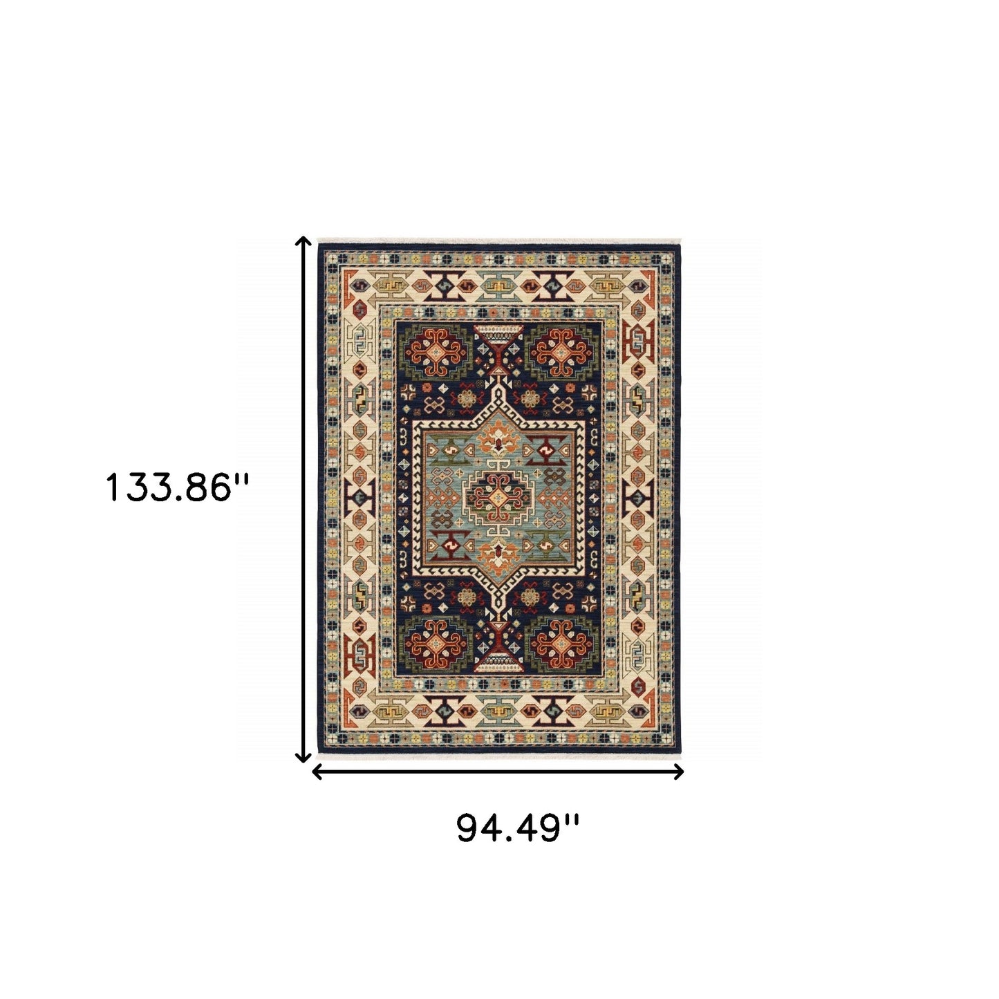 3' X 5' Blue Ivory Machine Woven Medallion Indoor Area Rug