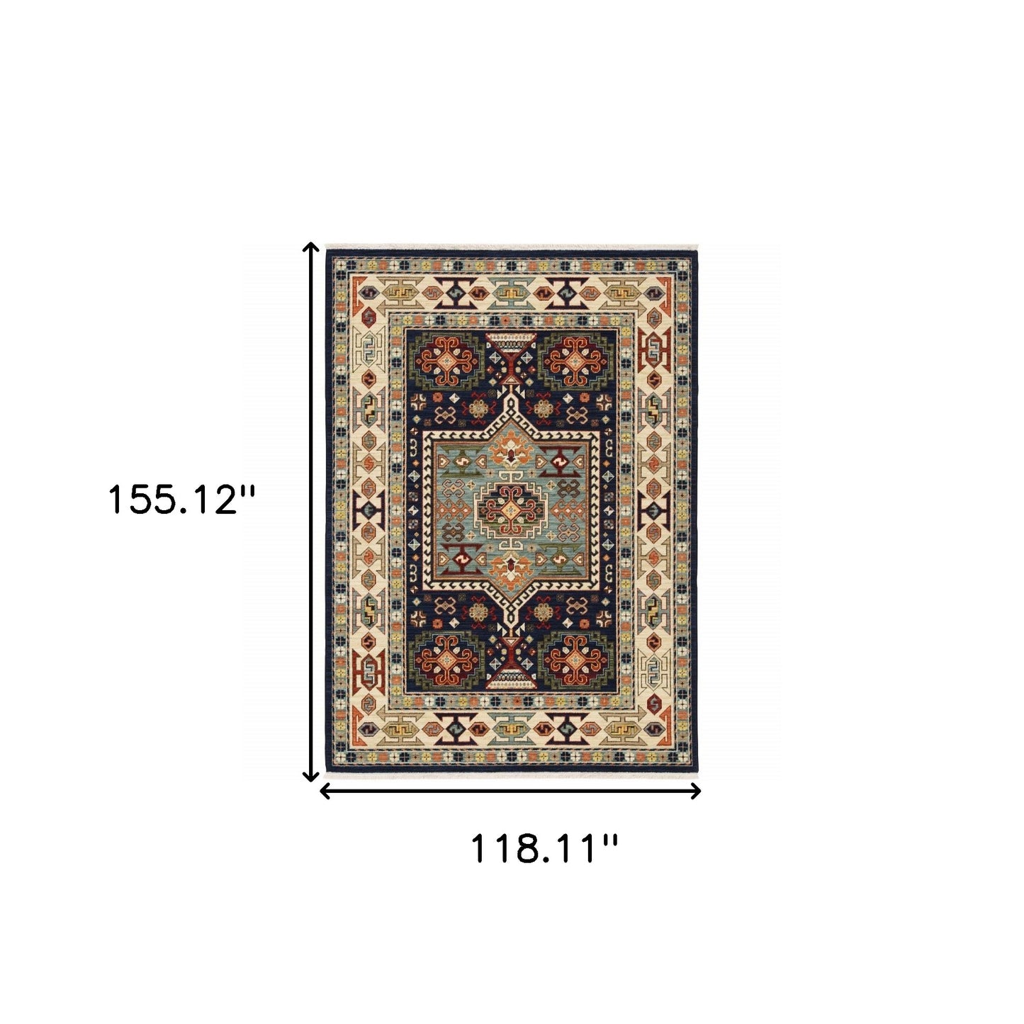3' X 5' Blue Ivory Machine Woven Medallion Indoor Area Rug