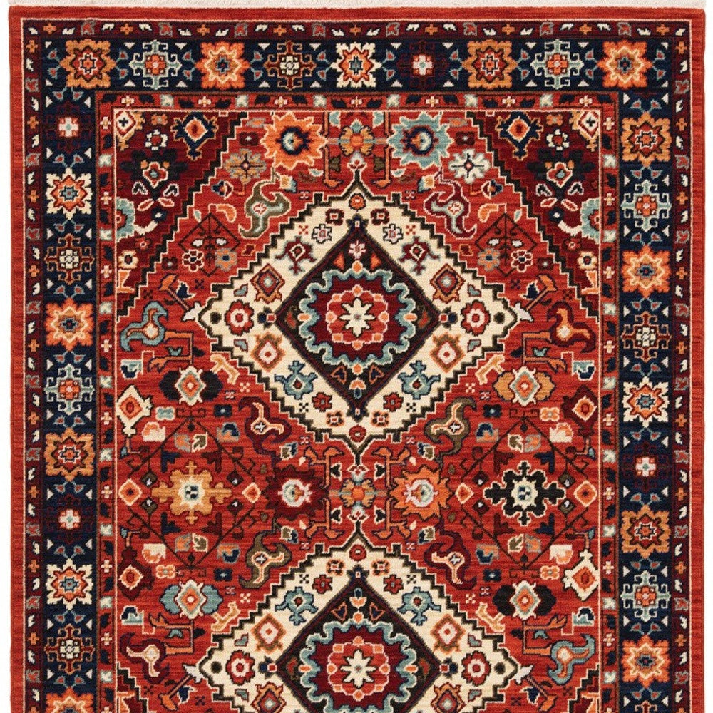5' X 8' Red Blue Machine Woven Oriental Indoor Area Rug