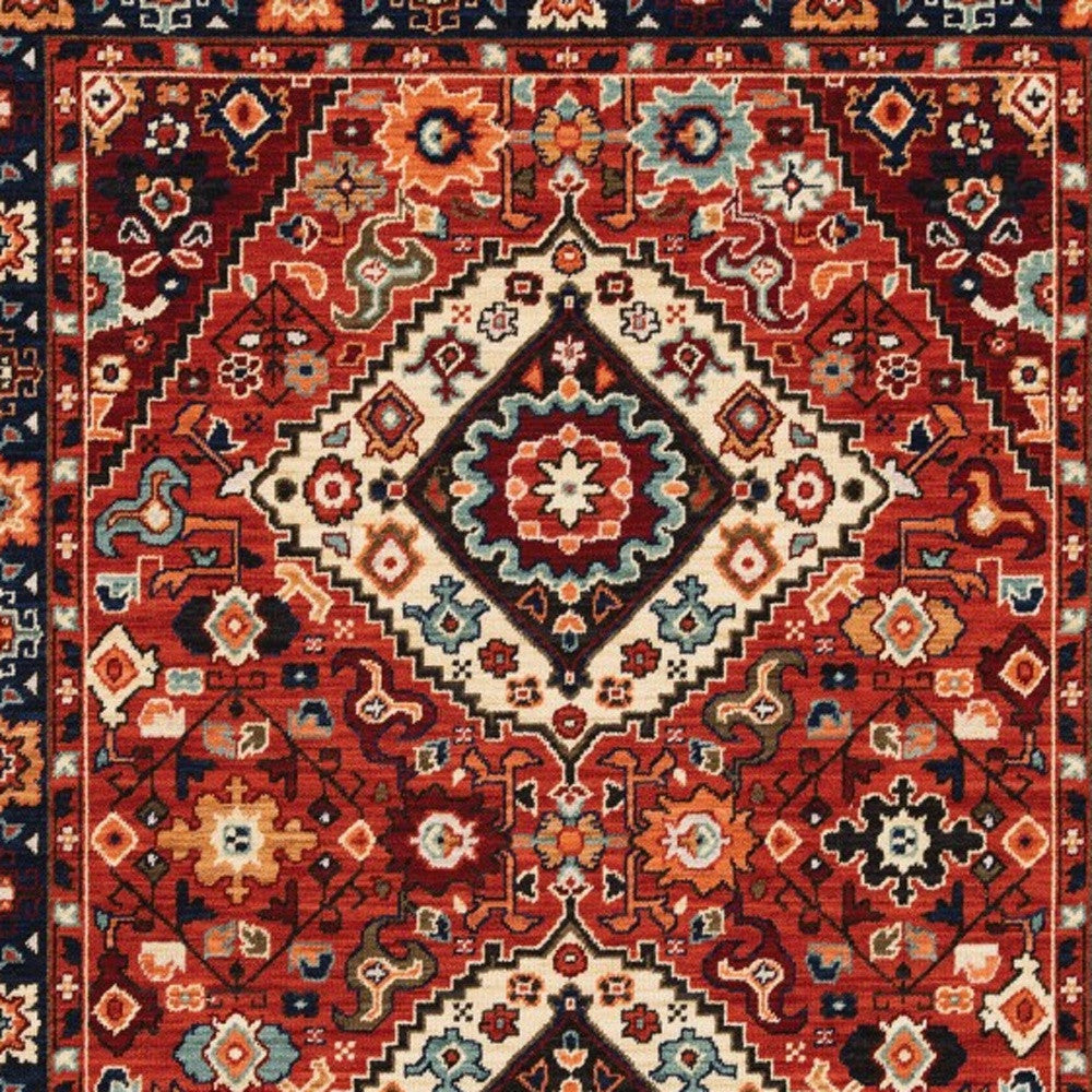 5' X 8' Red Blue Machine Woven Oriental Indoor Area Rug