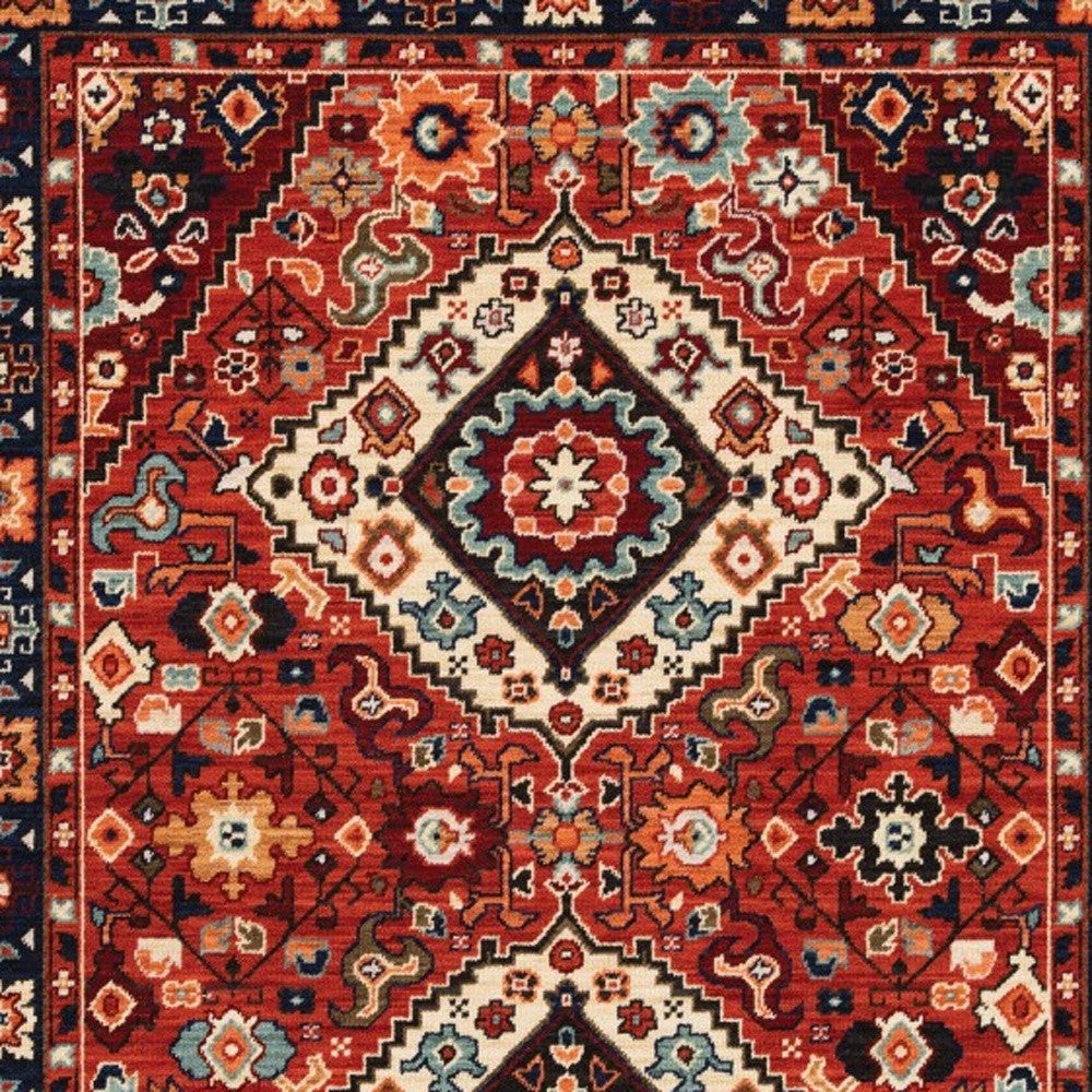 5' X 8' Red Blue Machine Woven Oriental Indoor Area Rug