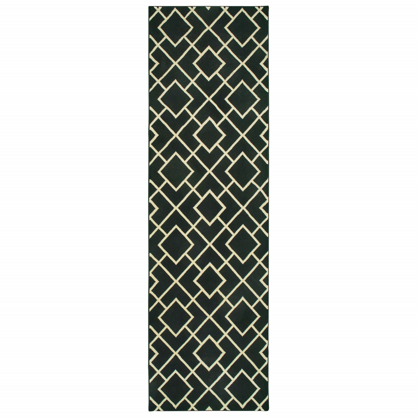3' X 6' Black Ivory Machine Woven Geometric Diamonds Indoor Area Rug