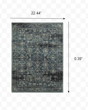 1' X 3' Navy Beige Machine Woven Oriental Indoor Area Rug