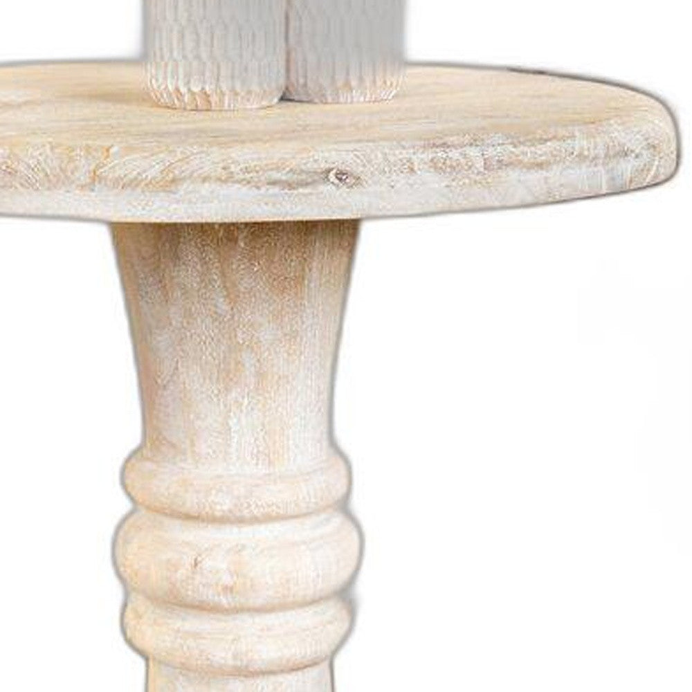 Rustic Natural Turned Pedestal End Table