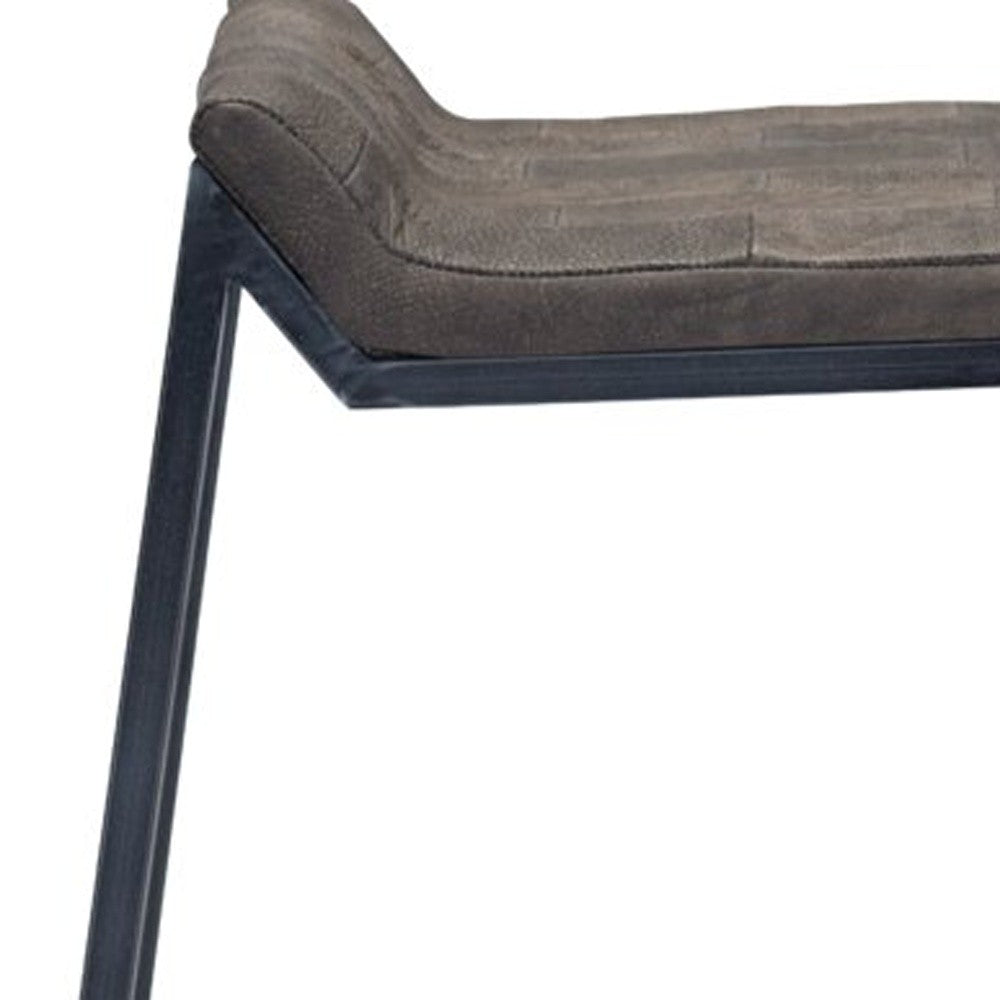 27" Bourbon Brown And Black Leather And Iron Low back Counter Height Bar Chair With Footrest