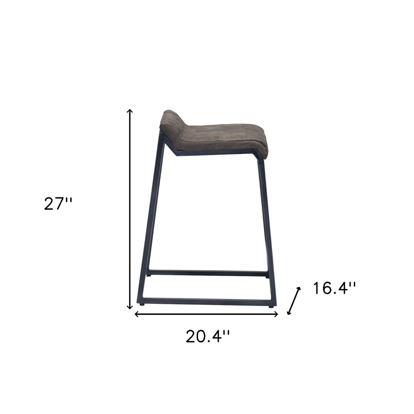 27" Bourbon Brown And Black Leather And Iron Low back Counter Height Bar Chair With Footrest