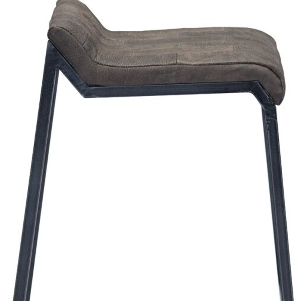 27" Bourbon Brown And Black Leather And Iron Low back Counter Height Bar Chair With Footrest
