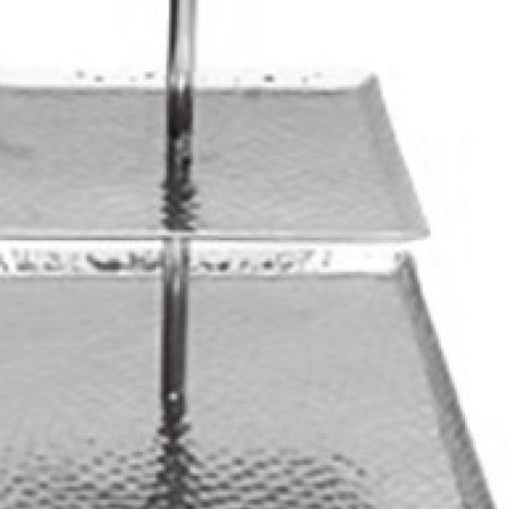 14" Silver Square Stainless Steel Hammered Handmade Three Tier Tray