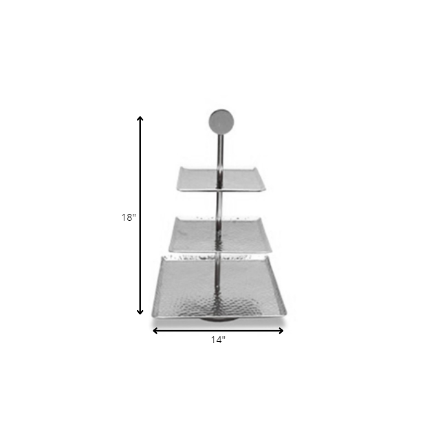 14" Silver Square Stainless Steel Hammered Handmade Three Tier Tray
