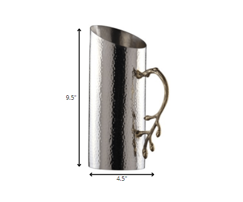 Cylindrical Leaf Handle Hammered Pitcher