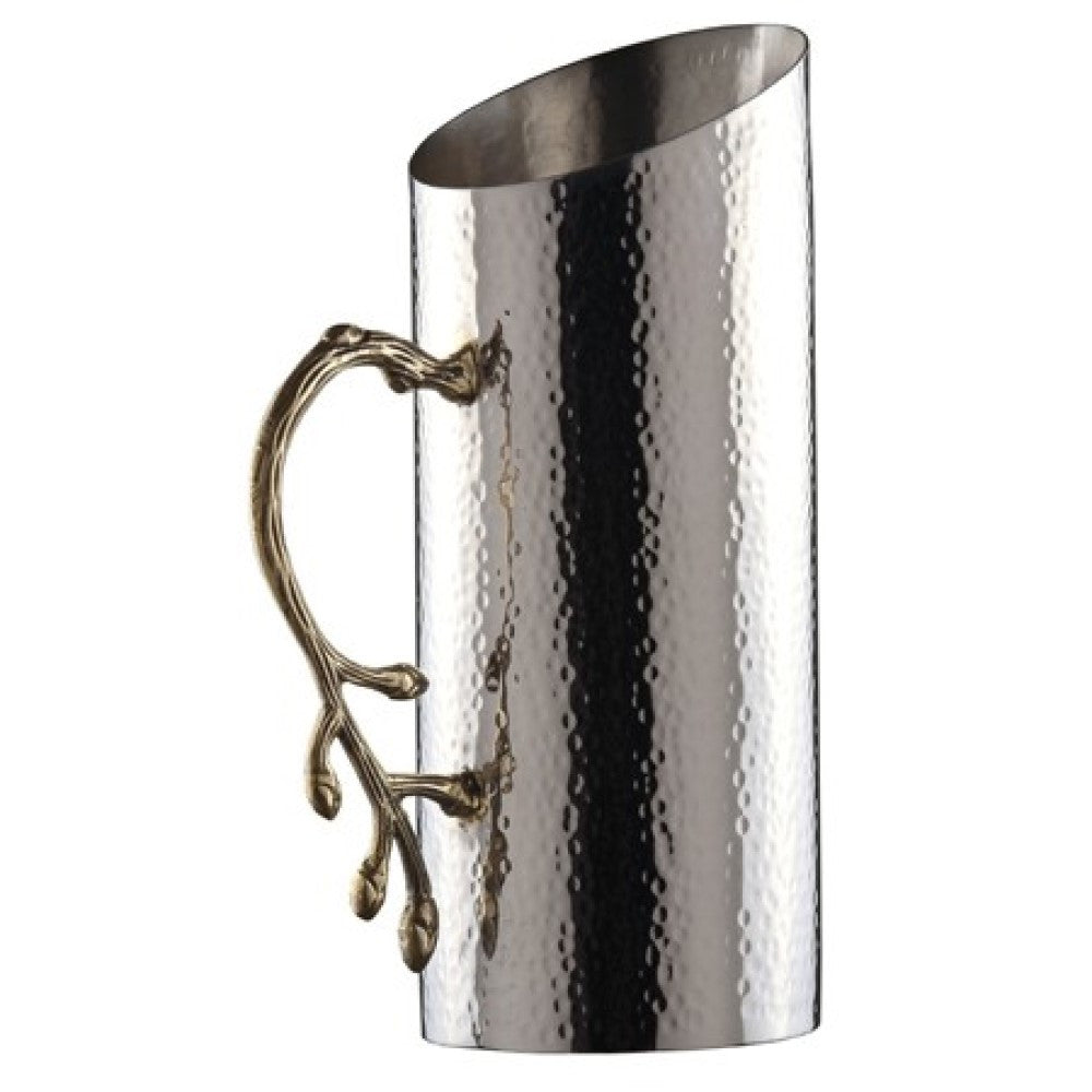 Cylindrical Leaf Handle Hammered Pitcher