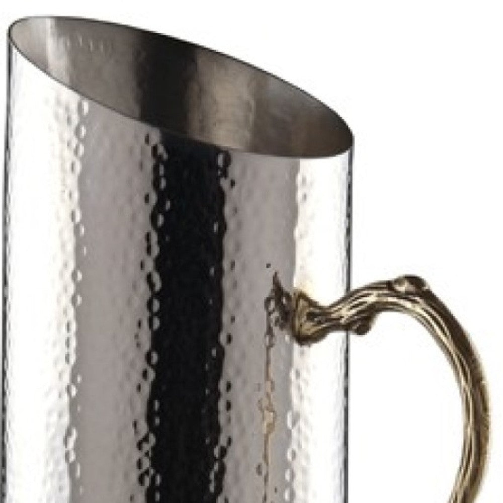 Cylindrical Leaf Handle Hammered Pitcher