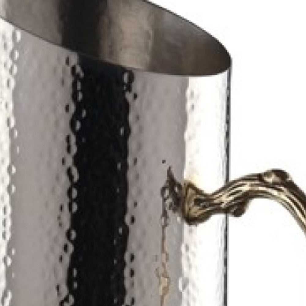 Cylindrical Leaf Handle Hammered Pitcher
