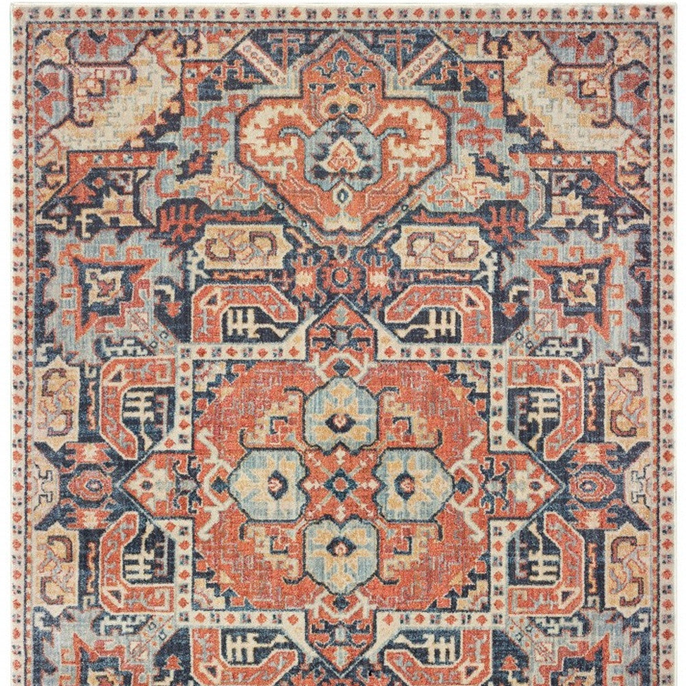 7’X10’ Blue And Orange Tribal Area Rug
