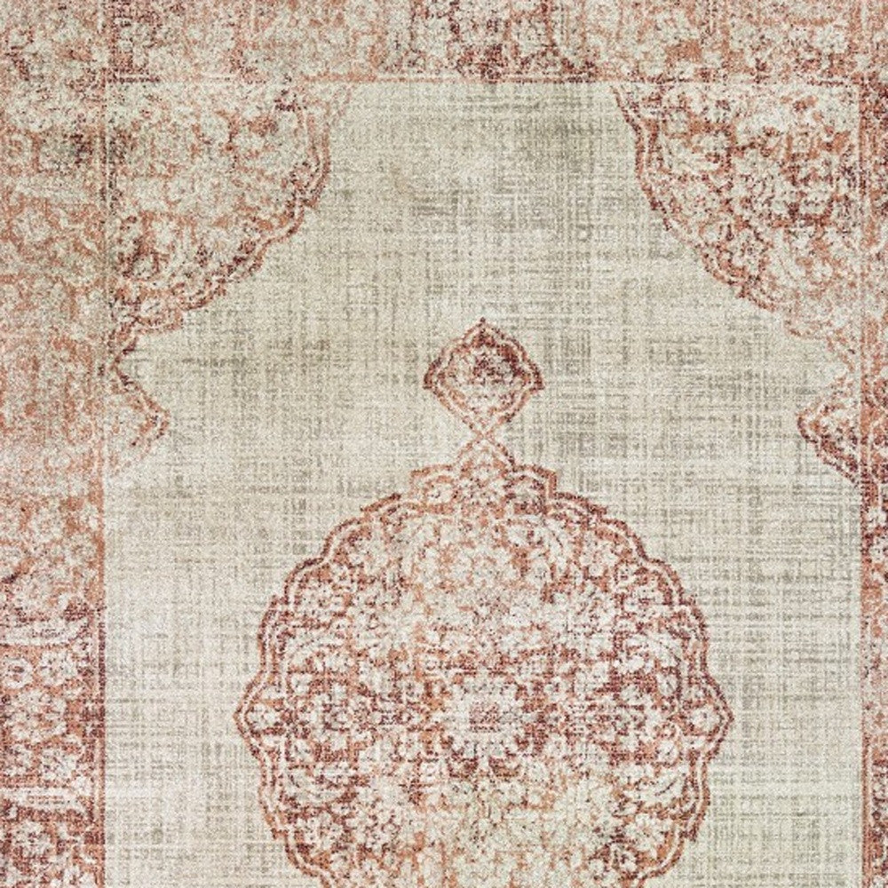 2’X8’ Ivory And Pink Medallion Runner Rug