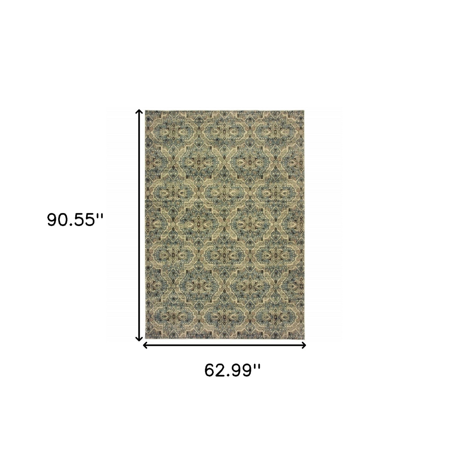 5’X8’ Ivory And Blue Geometric Area Rug