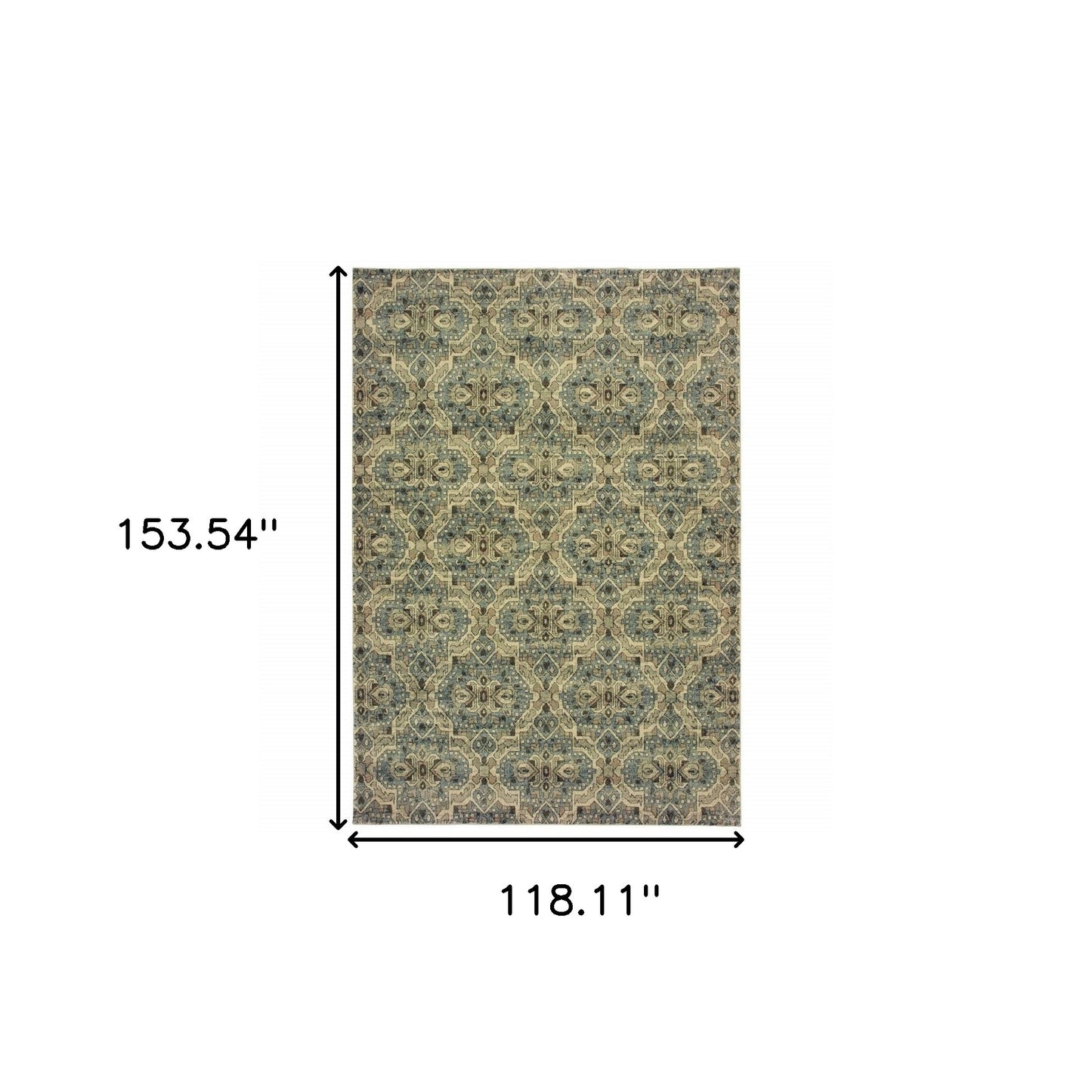 5’X8’ Ivory And Blue Geometric Area Rug