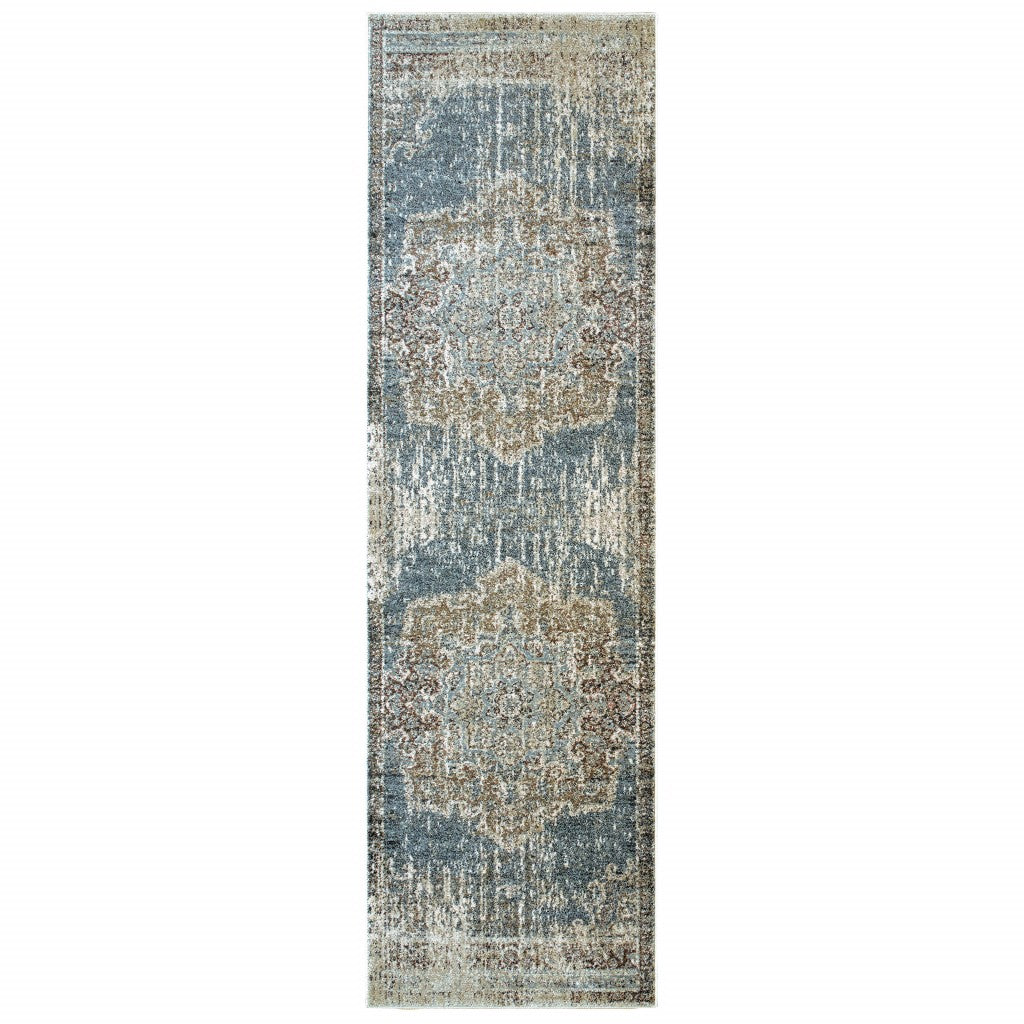 4’X6’ Blue And Ivory Medallion Area Rug