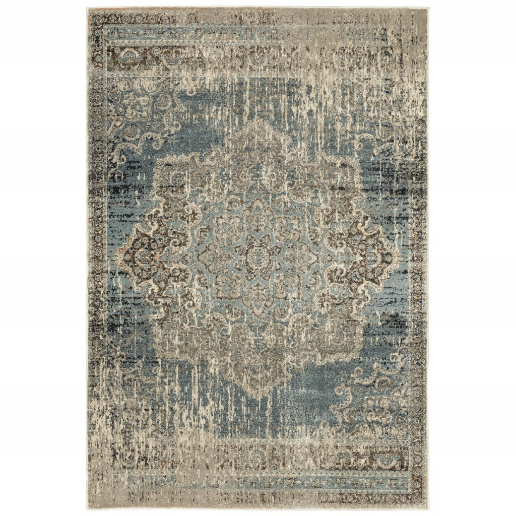 4’X6’ Blue And Ivory Medallion Area Rug
