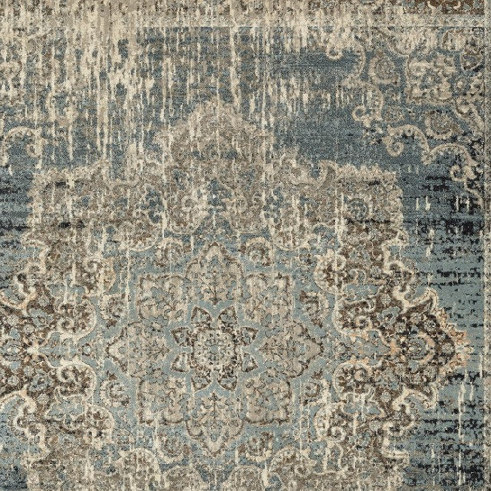 4’X6’ Blue And Ivory Medallion Area Rug