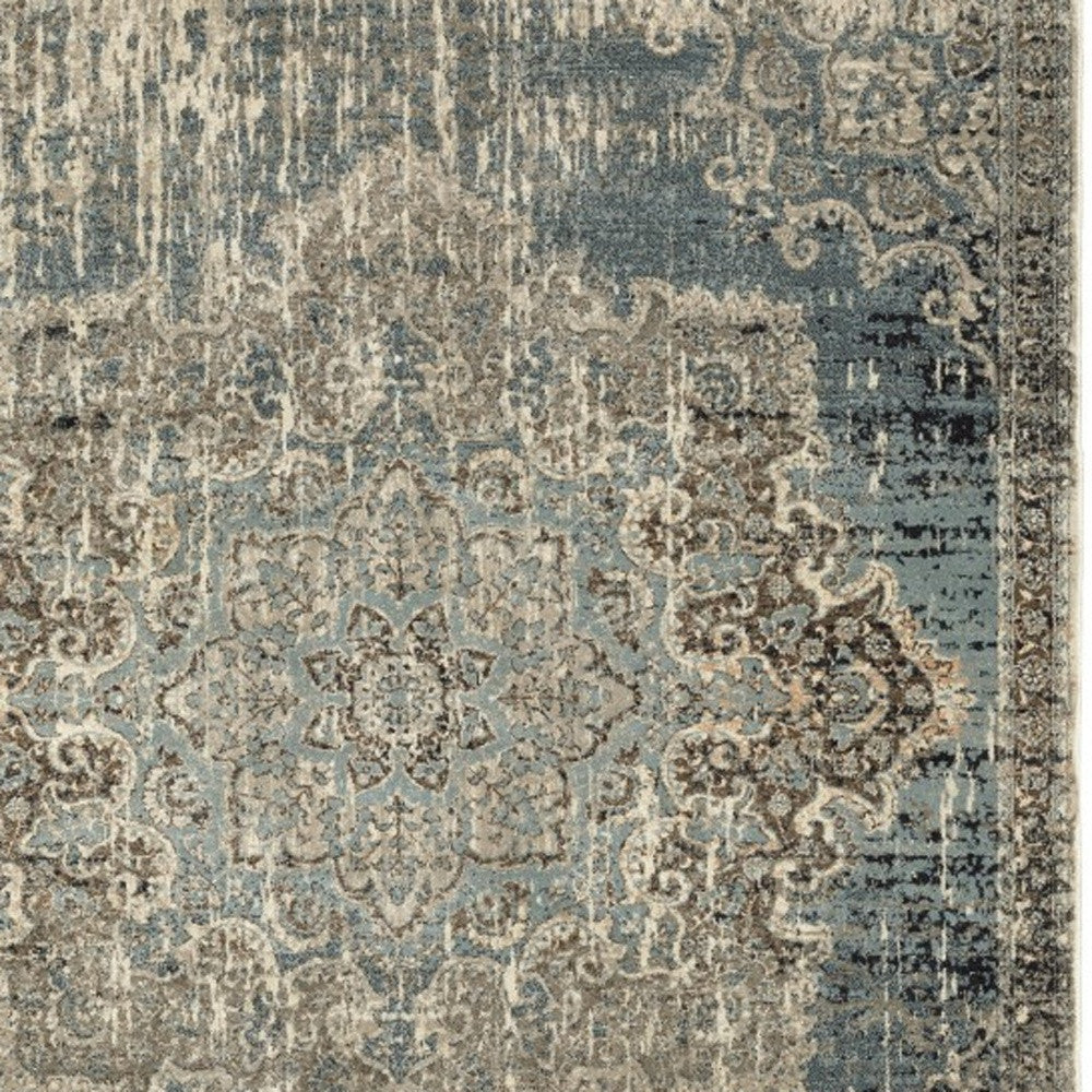 4’X6’ Blue And Ivory Medallion Area Rug