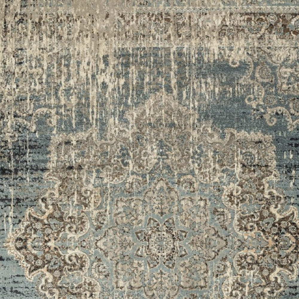 4’X6’ Blue And Ivory Medallion Area Rug