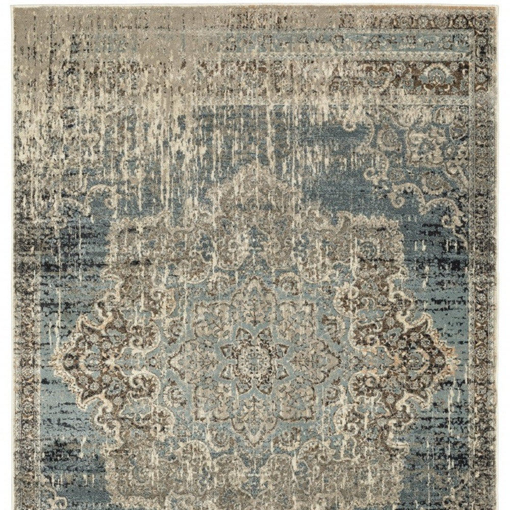 4’X6’ Blue And Ivory Medallion Area Rug