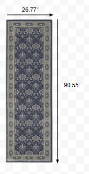 5’X8’ Navy And Gray Floral Ditsy Area Rug