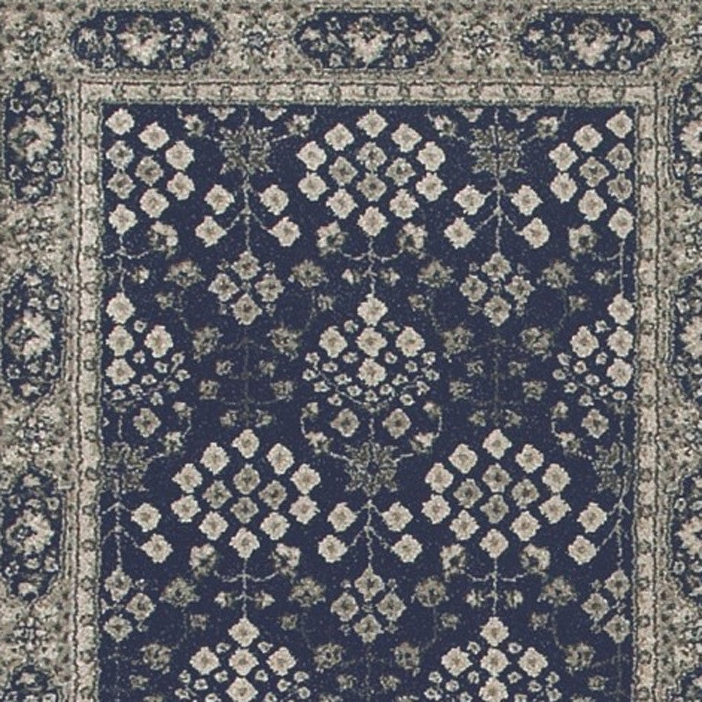 5’X8’ Navy And Gray Floral Ditsy Area Rug