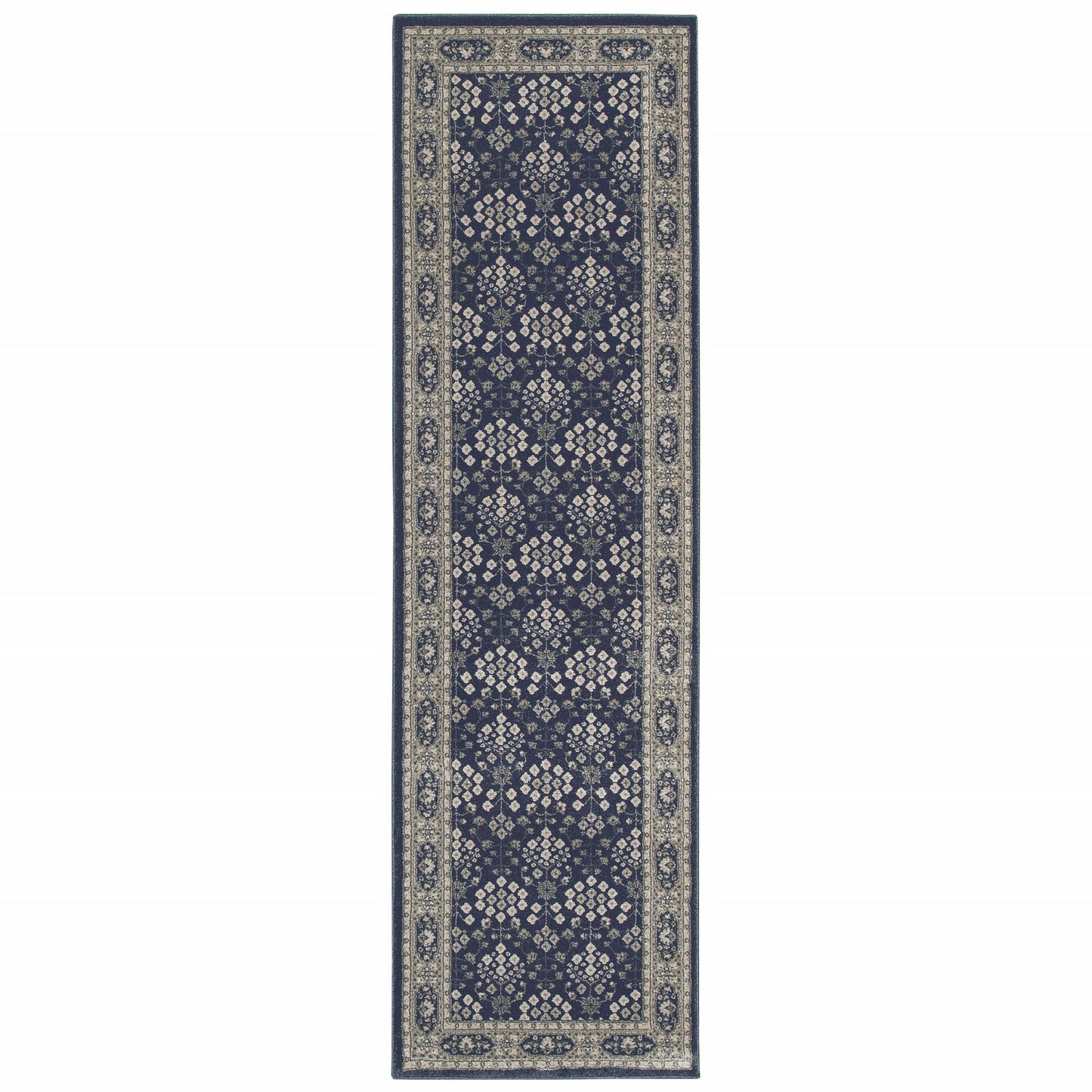5’X8’ Navy And Gray Floral Ditsy Area Rug
