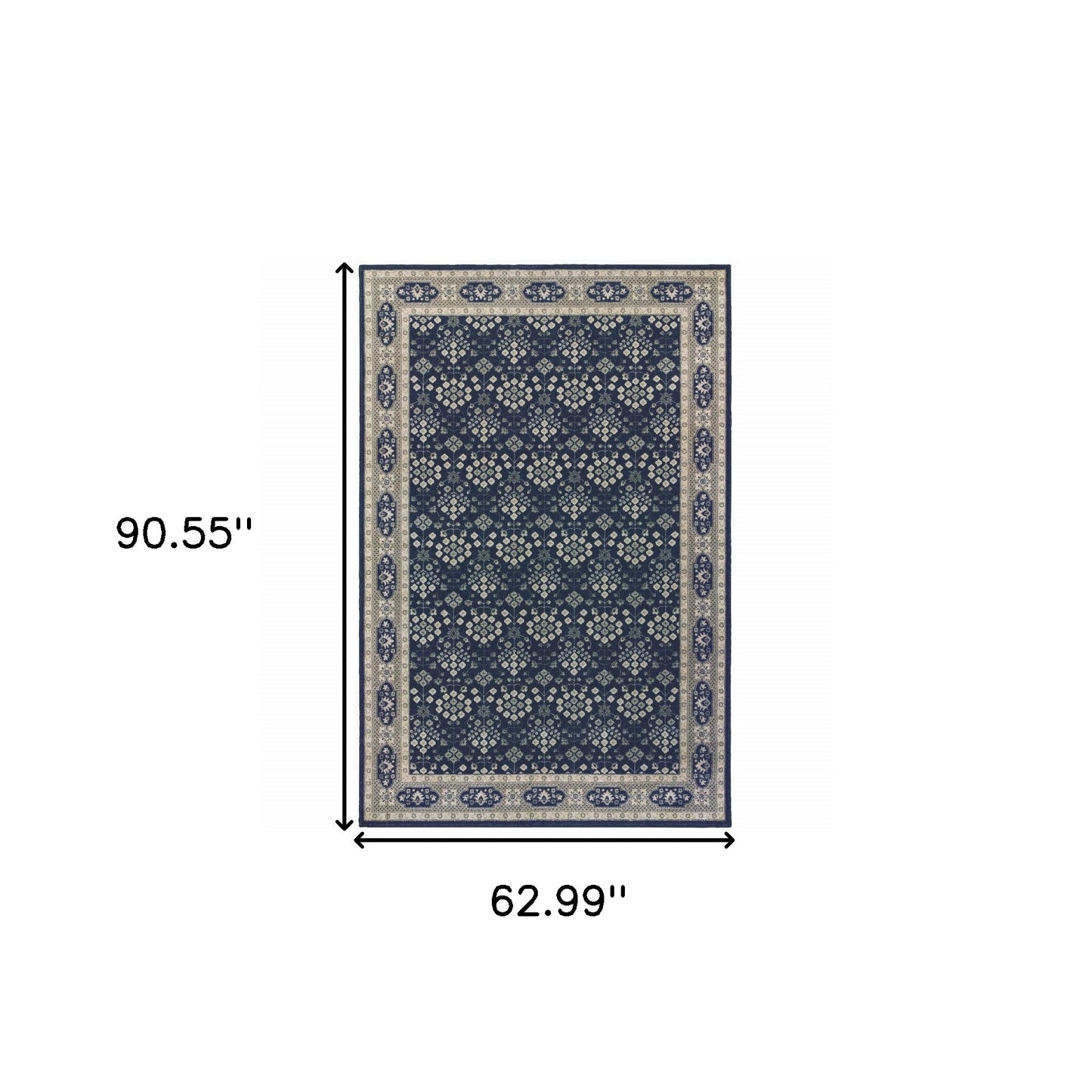 5’X8’ Navy And Gray Floral Ditsy Area Rug