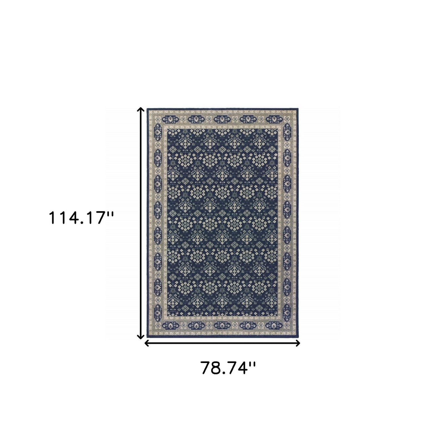 5’X8’ Navy And Gray Floral Ditsy Area Rug