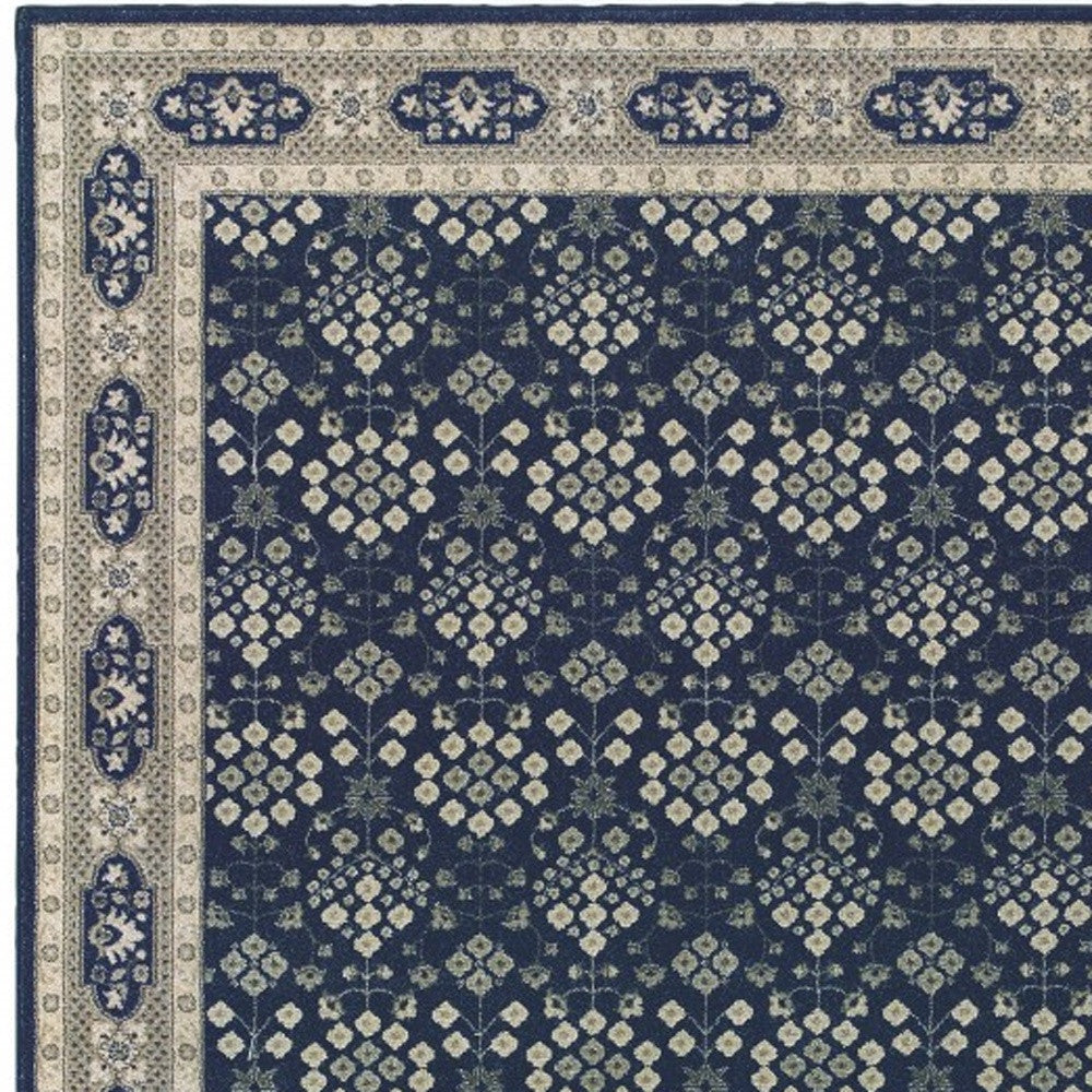 5’X8’ Navy And Gray Floral Ditsy Area Rug