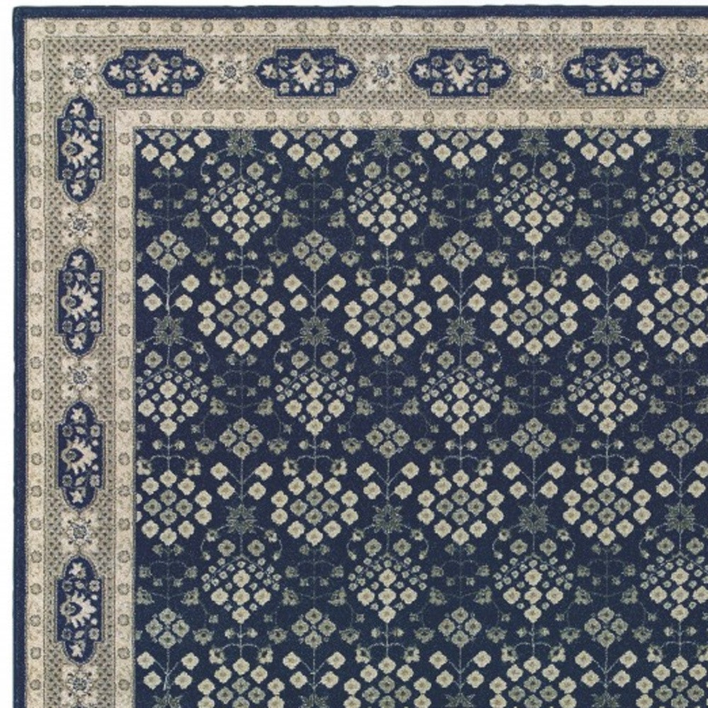 5’X8’ Navy And Gray Floral Ditsy Area Rug