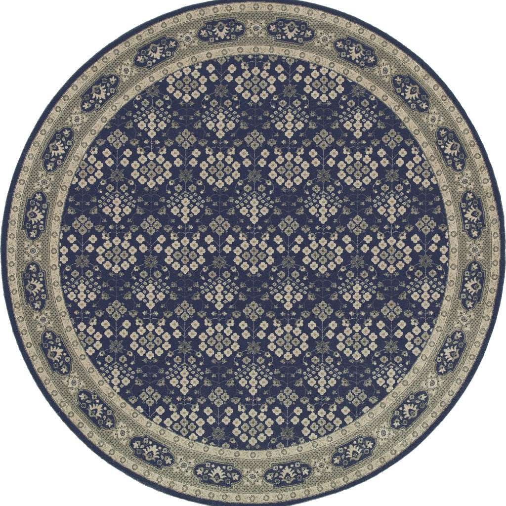 5’X8’ Navy And Gray Floral Ditsy Area Rug