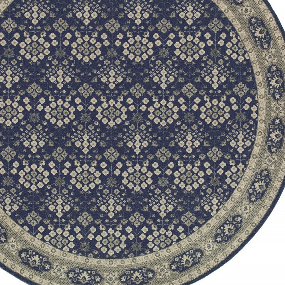 5’X8’ Navy And Gray Floral Ditsy Area Rug
