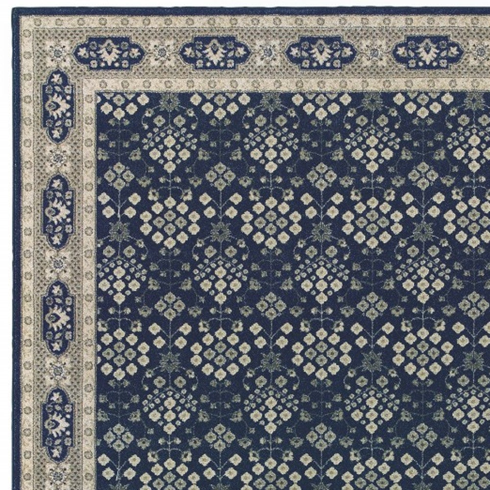 5’X8’ Navy And Gray Floral Ditsy Area Rug